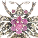 Vintage Sterling Marcasite Ruby Insect