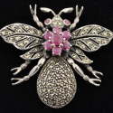Vintage Sterling Marcasite Ruby Insect