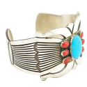 Navajo Sterling Coral Turquoise Cuff Bracelet