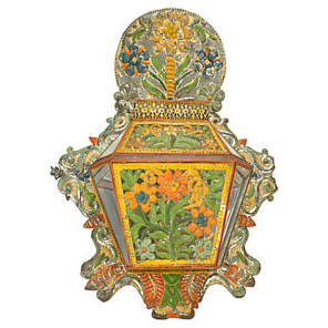 Spanish Colonial Hand-Painted Tin Candle Sconce